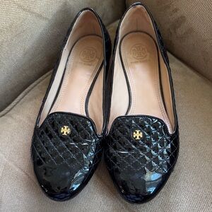 Tory Burch Black Patent Quilted Loafers